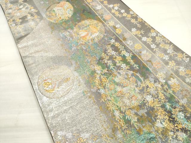 平和屋着物◎六通柄袋帯　大原野蒔絵文　金銀糸　引箔　正絹　逸品　DABE2202xg