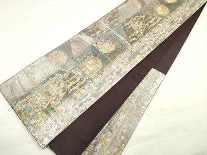 平和屋着物◎六通柄袋帯　大原野蒔絵文　金銀糸　引箔　正絹　逸品　DABE2202xg