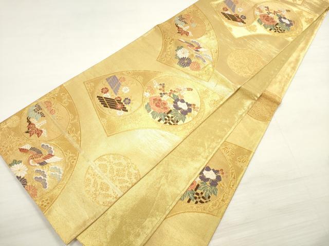 平和屋着物◎六通柄袋帯 唐織 地紙花鳥丸文 金糸 正絹 逸品 DABE2213xg