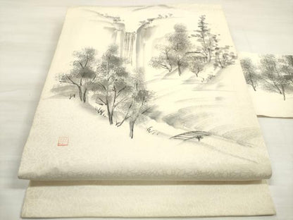 平和屋着物◎九寸名古屋帯 作家物 手描き 風景文 正絹 逸品 DABE2219xg