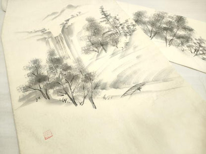 平和屋着物◎九寸名古屋帯 作家物 手描き 風景文 正絹 逸品 DABE2219xg