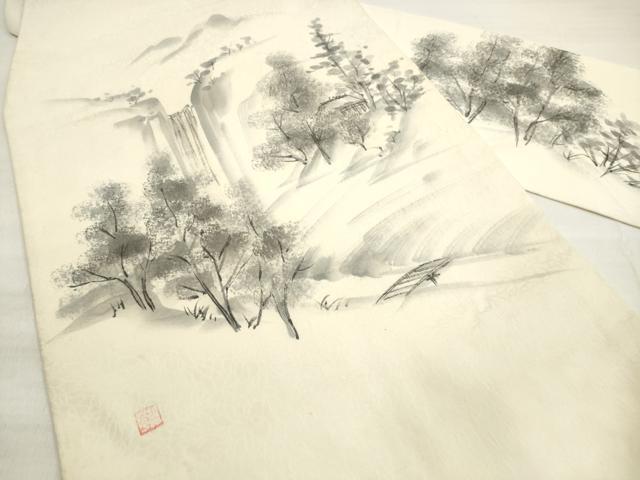 平和屋着物◎九寸名古屋帯 作家物 手描き 風景文 正絹 逸品 DABE2219xg