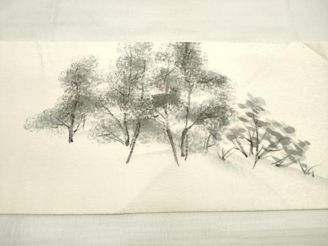 平和屋着物◎九寸名古屋帯 作家物 手描き 風景文 正絹 逸品 DABE2219xg