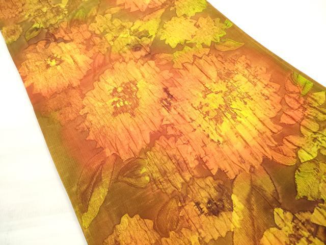 平和屋着物◎西陣 老舗 渡文謹製 手織 全通柄袋帯 ふくれ織 草花文 正絹 逸品 DABE2222xg
