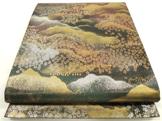 平和屋着物◎六通柄袋帯 遠山舞花文 金銀糸 引箔 正絹 逸品 DABE2224xg