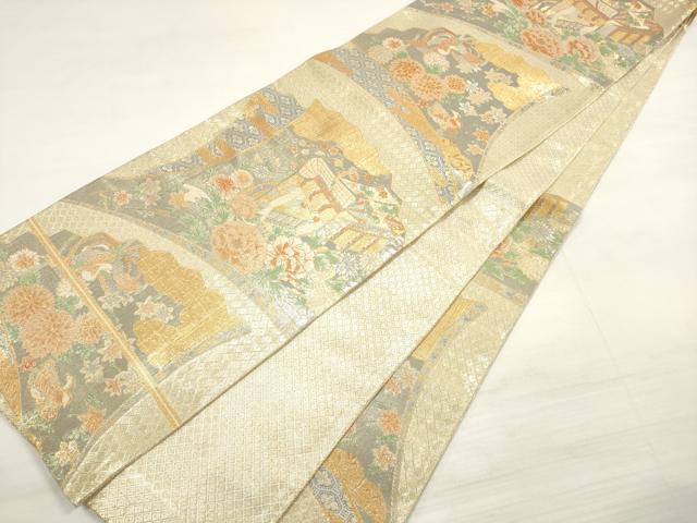 平和屋着物◎宝珠本佐賀錦 六通柄袋帯 扇面鳳凰花文 金糸 正絹 逸品 DABE2225xg
