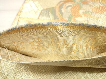 平和屋着物◎宝珠本佐賀錦 六通柄袋帯 扇面鳳凰花文 金糸 正絹 逸品 DABE2225xg