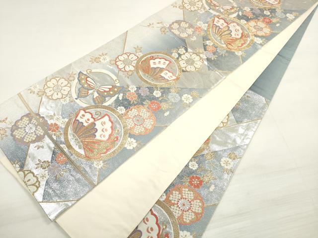 平和屋着物◎六通柄袋帯 霞文 花蝶丸文 金銀糸 正絹 逸品 DABE2228xg