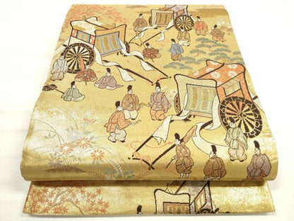 平和屋着物◎六通柄袋帯 人物風景文 金糸 正絹 逸品 DABE2229xg