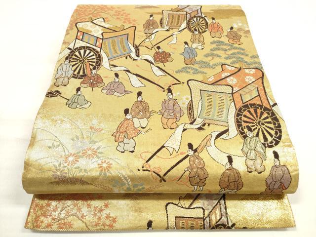 平和屋着物◎六通柄袋帯 人物風景文 金糸 正絹 逸品 DABE2229xg