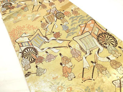 平和屋着物◎六通柄袋帯 人物風景文 金糸 正絹 逸品 DABE2229xg