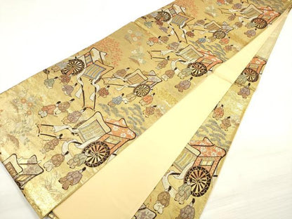 平和屋着物◎六通柄袋帯 人物風景文 金糸 正絹 逸品 DABE2229xg
