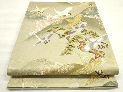 平和屋着物◎六通柄袋帯 唐織 光琳 遠山飛鶴花松文 金銀糸 正絹 逸品 DABE2233xg