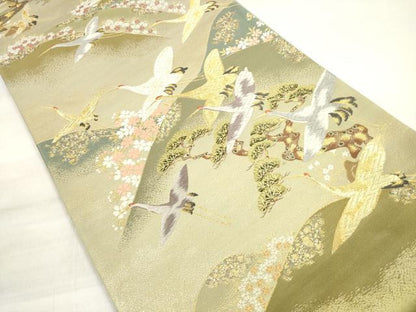 平和屋着物◎六通柄袋帯 唐織 光琳 遠山飛鶴花松文 金銀糸 正絹 逸品 DABE2233xg