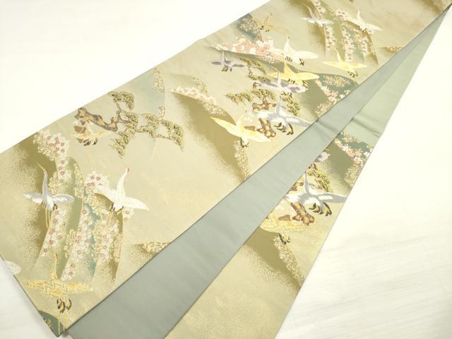 平和屋着物◎六通柄袋帯 唐織 光琳 遠山飛鶴花松文 金銀糸 正絹 逸品 DABE2233xg