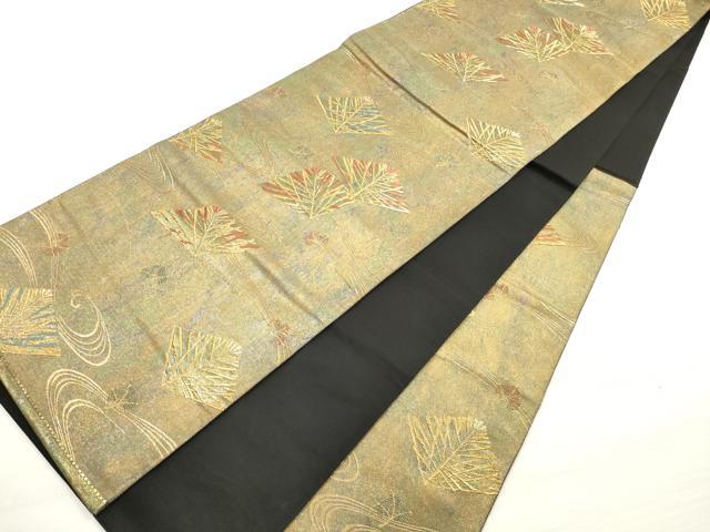 平和屋着物◎六通柄袋帯 唐織 流水菱松葉文 金糸 引箔 正絹 逸品 DABE2234xg