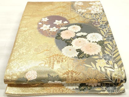 平和屋着物◎六通柄袋帯 唐織 花丸文 金糸 正絹 逸品 DABE2236xg