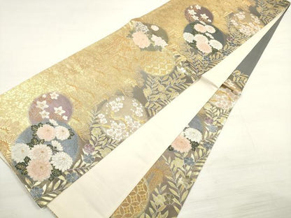 平和屋着物◎六通柄袋帯 唐織 花丸文 金糸 正絹 逸品 DABE2236xg