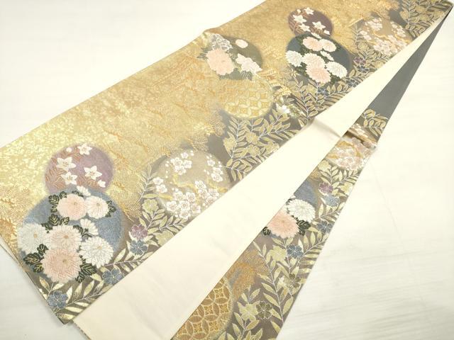 平和屋着物◎六通柄袋帯 唐織 花丸文 金糸 正絹 逸品 DABE2236xg