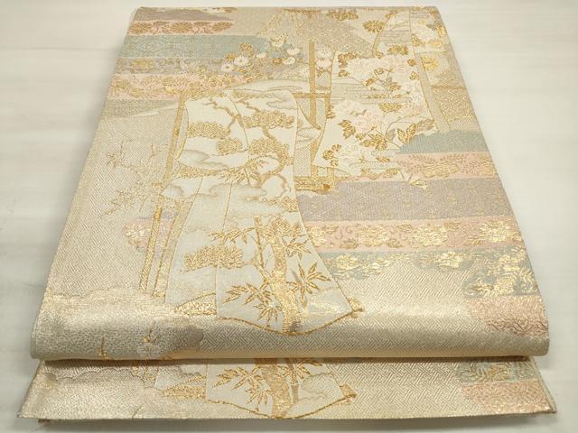 平和屋着物◎佐賀錦　六通柄袋帯　雲取り几帳花文　金銀糸　正絹　逸品　DABE2248xg