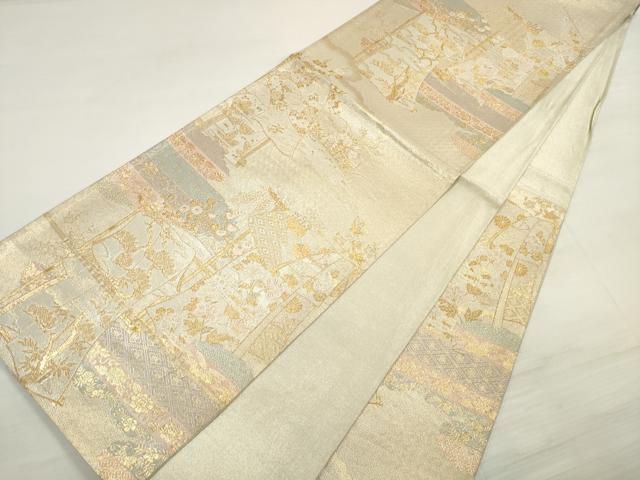 平和屋着物◎佐賀錦　六通柄袋帯　雲取り几帳花文　金銀糸　正絹　逸品　DABE2248xg