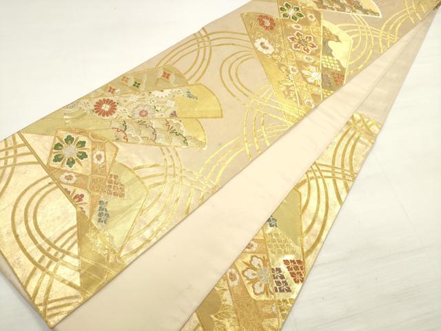 平和屋着物◎六通柄袋帯　唐織　吉祥扇面花文　金銀糸　正絹　逸品　DABE2250xg
