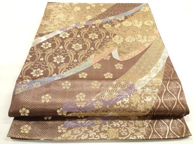 平和屋着物◎六通柄袋帯　白鳳錦　更紗花鳥文　金糸　正絹　逸品　DABE2251xg