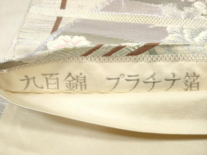 平和屋着物◎六通柄袋帯　唐織　九百錦　渡橋孔雀花文　プラチナ箔　正絹　逸品　DABE2255xg