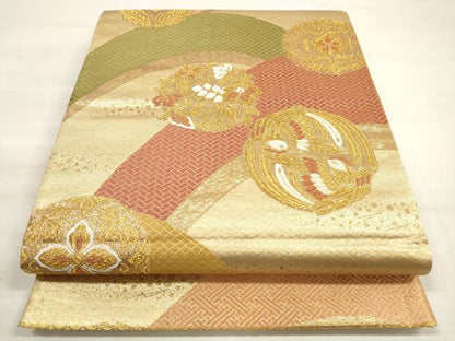 平和屋着物◎六通柄袋帯　唐織　花鳥丸文　金糸　正絹　逸品　DABE2262xg