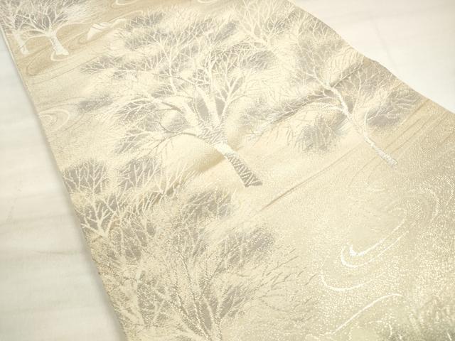 平和屋着物◎六通柄袋帯　流水樹林文　金銀糸　正絹　逸品　DABE2265xg