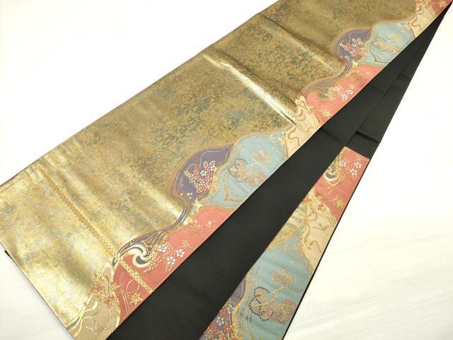 平和屋着物◎六通柄袋帯　唐織　流水花鳥文　金糸　引箔　正絹　逸品　DABE2270xg