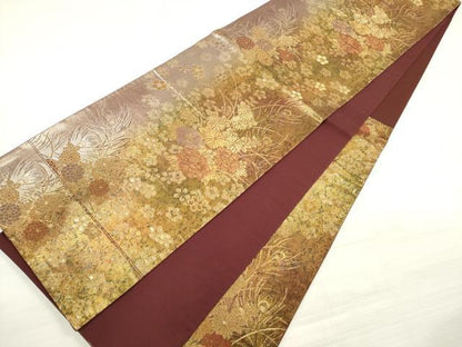 平和屋着物◎六通柄袋帯　孔雀羽根花文　金糸　古典引箔　正絹　逸品　DABE2272xg