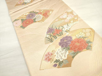 平和屋着物◎六通柄袋帯　唐織　立波地紙花文　金銀糸　正絹　逸品　DABE2273xg