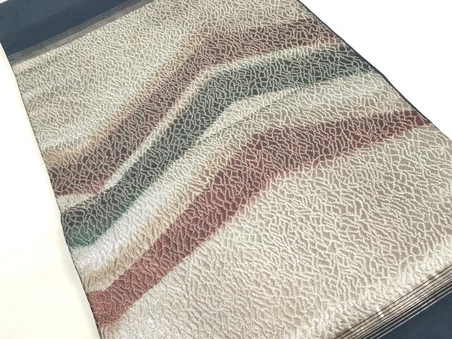 平和屋着物◎九寸開き名古屋帯　幾何学文様　銀糸　正絹　逸品　DABE2274xg