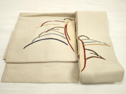 平和屋着物◎つけ帯　すくい織　芝草文　正絹　逸品　DABE2277xg
