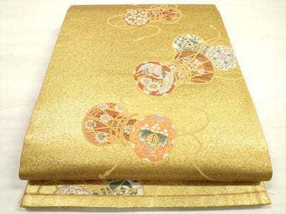 平和屋着物◎六通柄袋帯　唐織　花鳥文　鼓　金糸　正絹　逸品　DABE2287xg