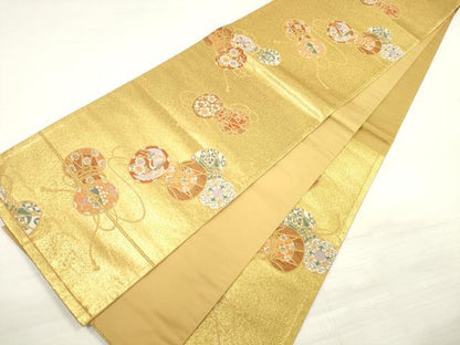平和屋着物◎六通柄袋帯　唐織　花鳥文　鼓　金糸　正絹　逸品　DABE2287xg