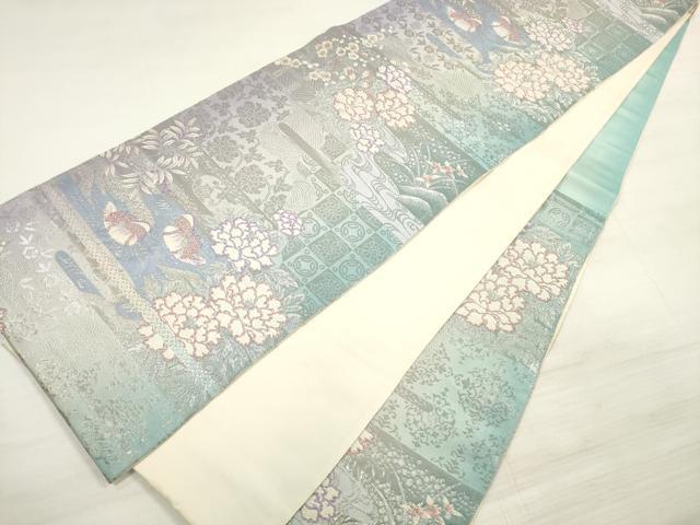 平和屋着物◎六通柄袋帯　唐織　流水鴛鴦花文　プラチナ箔　正絹　逸品　DABE2288xg