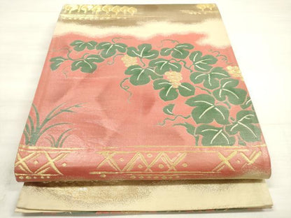 平和屋着物◎六通柄袋帯 葡萄蔦の葉文 金銀糸 正絹 逸品 DABE2290xg