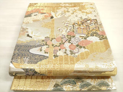 平和屋着物◎六通柄袋帯 唐織 御所車花鳥文 金銀糸 やまと誂製 正絹 逸品 DABE2294xg