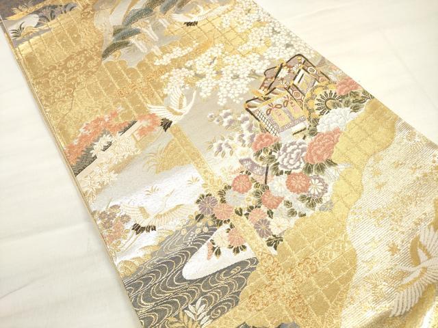 平和屋着物◎六通柄袋帯 唐織 御所車花鳥文 金銀糸 やまと誂製 正絹 逸品 DABE2294xg