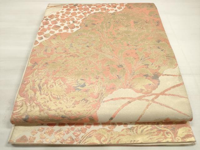 平和屋着物◎六通柄 本袋帯 手織 光悦 道長更紗花文 金糸 正絹 逸品 DABE2295xg