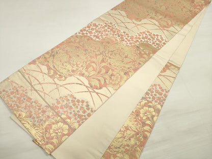 平和屋着物◎六通柄 本袋帯 手織 光悦 道長更紗花文 金糸 正絹 逸品 DABE2295xg