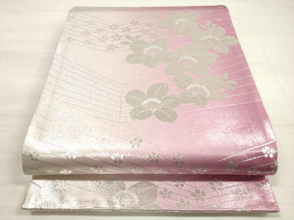 平和屋着物◎両面 全通柄袋帯 草花文 銀糸 やまと誂製 正絹 逸品 DABE2316xg
