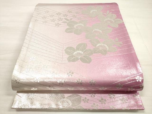 平和屋着物◎両面 全通柄袋帯 草花文 銀糸 やまと誂製 正絹 逸品 DABE2316xg
