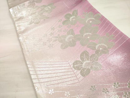 平和屋着物◎両面 全通柄袋帯 草花文 銀糸 やまと誂製 正絹 逸品 DABE2316xg