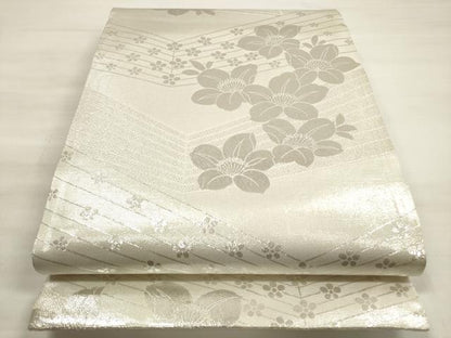 平和屋着物◎両面 全通柄袋帯 草花文 銀糸 やまと誂製 正絹 逸品 DABE2316xg