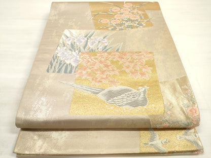 平和屋着物◎六通柄袋帯 唐織 色紙重ね花鳥文 金銀糸 三越扱い 正絹 逸品 DABE2319xg