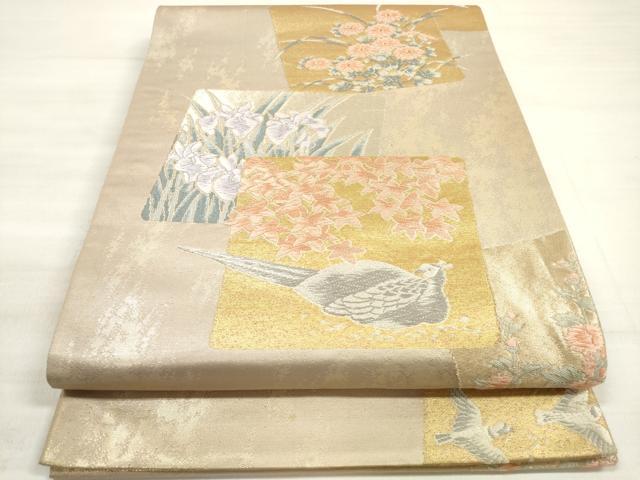 平和屋着物◎六通柄袋帯 唐織 色紙重ね花鳥文 金銀糸 三越扱い 正絹 逸品 DABE2319xg