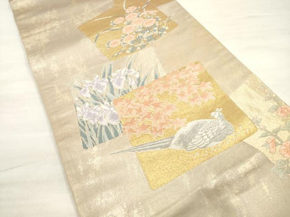 平和屋着物◎六通柄袋帯 唐織 色紙重ね花鳥文 金銀糸 三越扱い 正絹 逸品 DABE2319xg